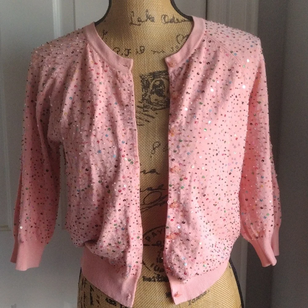Cynthia Steffen Beaded and Sequined 3/4 Cardigan - Picture 1 of 6